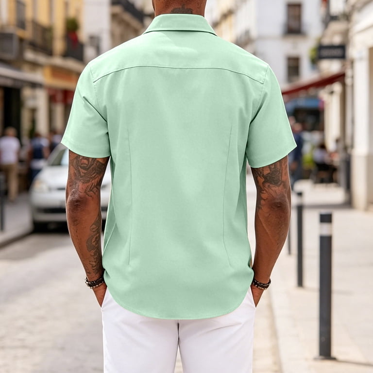 light dress shirts for summer Resicozy Mens Linen Dress Shirt Casual Lightweight Button Down Short Sleeve  Shirts for Beach Vacation Summer Tops Daily Wear Light Green L