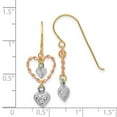 thumbnail image 2 of 14k Tri Color Textured Shepherd hook Gold Sparkle Cut Love Heart Long Drop Dangle Earrings Measures 29x11mm Wide - Dangl, 2 of 2