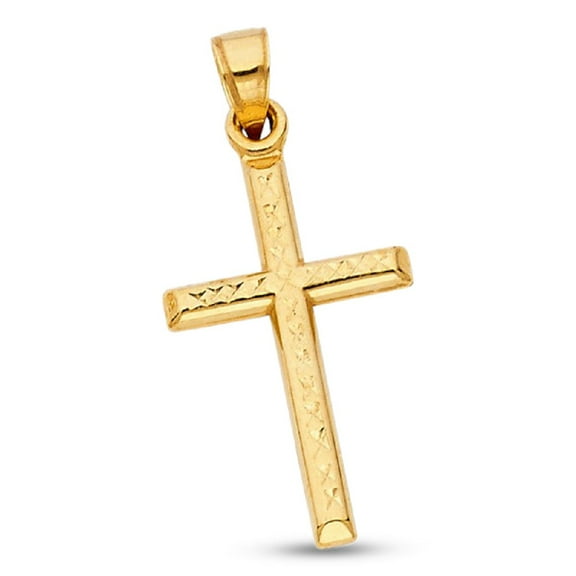 Plain Cross Charm Solid 14k Yellow Gold Pendant Diamond Cut Religious Style Genuine 25 x 16 mm