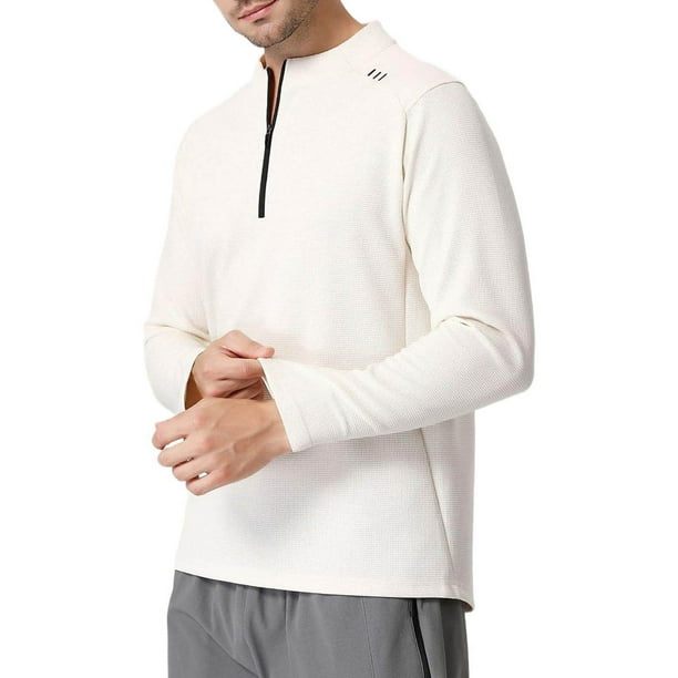 pstuiky salir tops Camiseta deportiva para exteriores con cuello alto y cremallera de un cuarto para hombre, para correr, senderismo, informal, de manga larga y cuello alto.