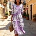 thumbnail image 7 of VBVC Women's and Women's Plus 3/4 Sleeve Midi Dress, Summer Casual Crew Neck Dress For Women, Ladies' Loose Fit Floral Dress with Pockets,Purple,S-5XL, 7 of 7