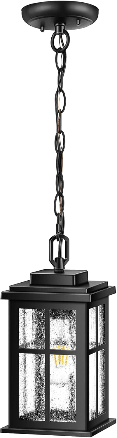VIANIS Outdoor Pendant Lights - Matte Black Hanging Lights with Adjustable Chain, Modern Waterproof Chandelier for Front Door, Anti-Rust Exterior Ceiling Lanterns for Entryway