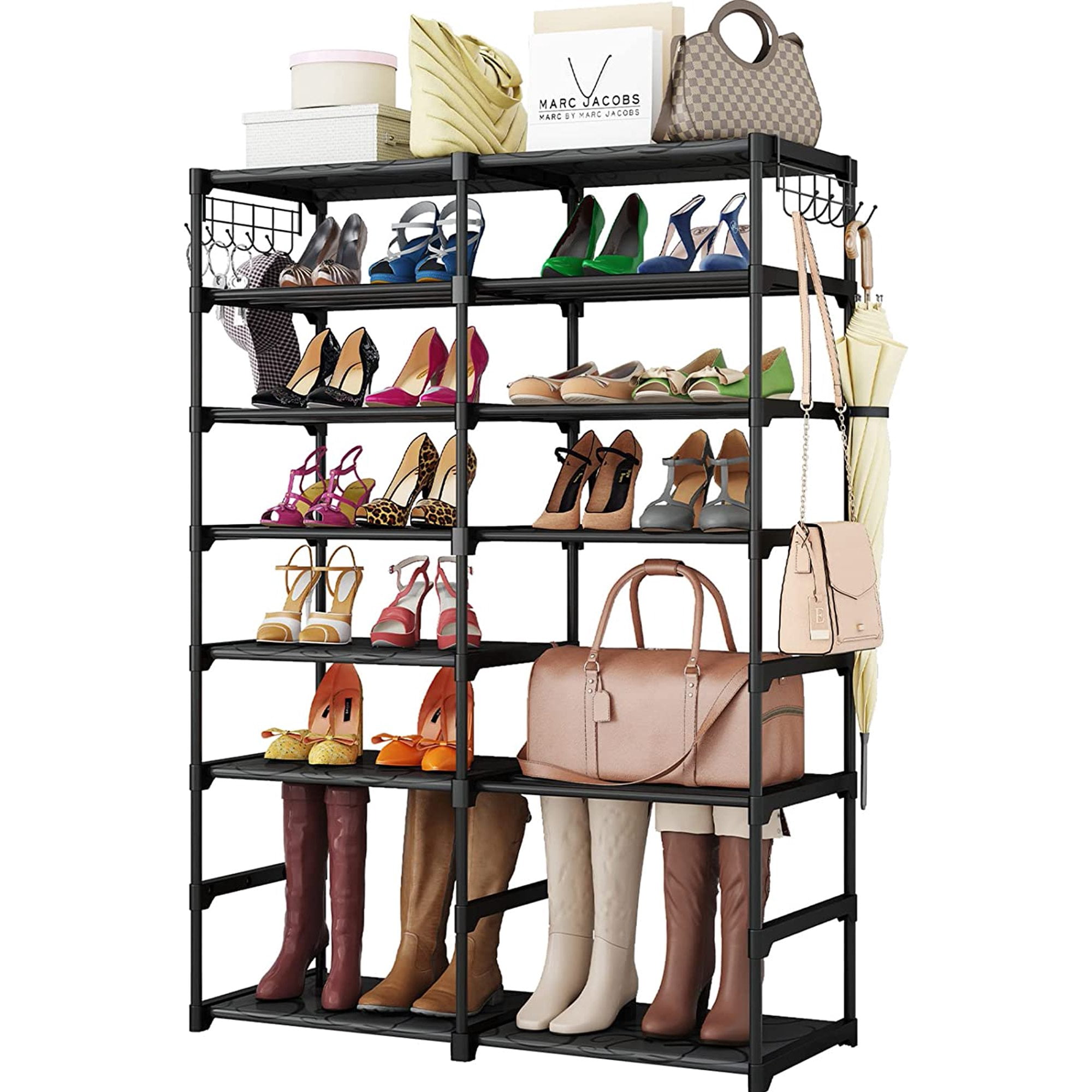 SamyoHome 9-Tier Shoe Rack for Entryway Closet, 50-55 Pairs Heavy-Duty Shoe  Rack for Closet with Side Hooks, Large Tall Shoe Rack Storage Organizer  Metal Stackable Boot Shoe Shelf for Garage, Bedroom 