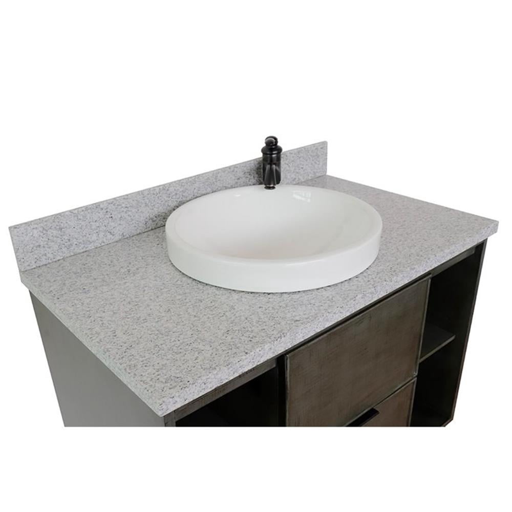 Bellaterra Home 37" Single wall mount vanity in Linen Gray finish top with Gray granite and round sink