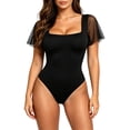 thumbnail image 5 of SELONE Bodysuits For Women Square Neck Mesh Short Sleeve Shaping Cut Bodysuit As Undergarment Tight Top 1 Piece For Club Night, 5 of 6