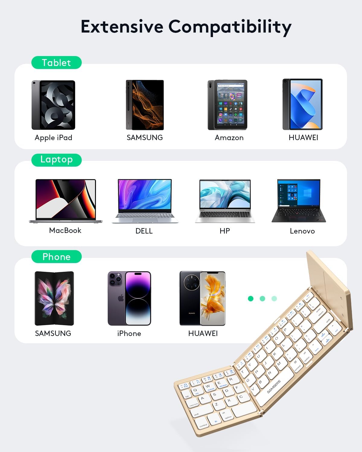 Foldable Bluetooth Keyboard with Touchpad - Portable Wireless Keyboard with Holder, Rechargeable Full Size Ultra Slim Pocket Folding Keyboards for Android Windows iOS Tablet & Laptop - Black
