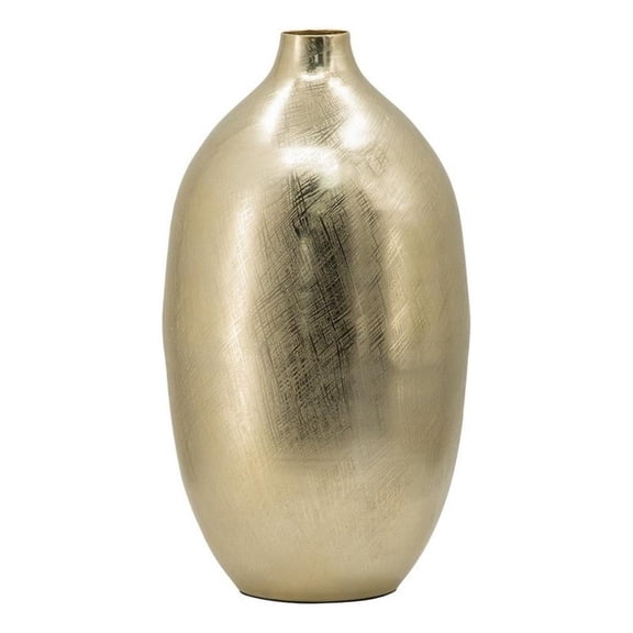 Benjara Pansy 19" Modern Vase- Metal- Tall Curved Bottleneck Shape- Gold Finish