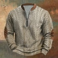thumbnail image 2 of ZCFZJW Mens Casual Zip up Henley Sweater Tops Trendy Oversized Solid Color Twist Cable Knit Long Sleeve Pullovers Lightweight Comfy Polo Shirts Khaki S, 2 of 3