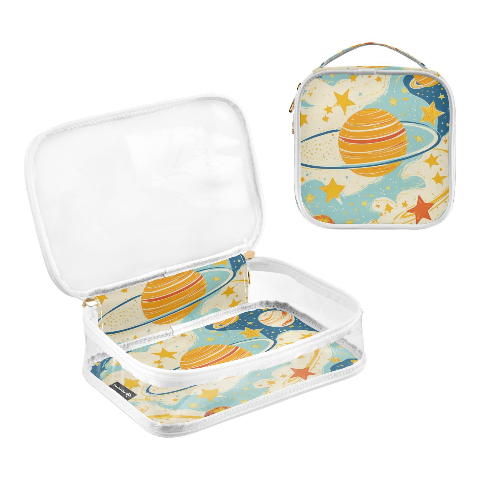 Clear Makeup Bags with Handle Large Opening 2 Pack Set Toiletry Bag Quart Size Bag, for Women Man Traveling Travel Essentials, Toiletries and Other. Planet Sketch