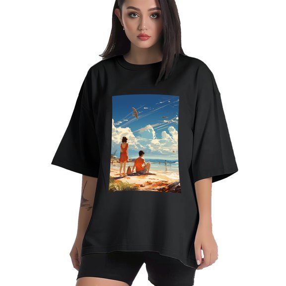 Plus Size Shirt for Women Black Tops for Women Short Sleeves Shirt for Women Seaside (72) T Shirt Crewneck Shirt for Women XS