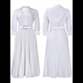 thumbnail image 3 of Vestido Plisado para Mujer, Cuello en V, Larga, Corte A, para Iglesia, Trabajo Formal, Negocios, con Cinturón L, 3 of 10