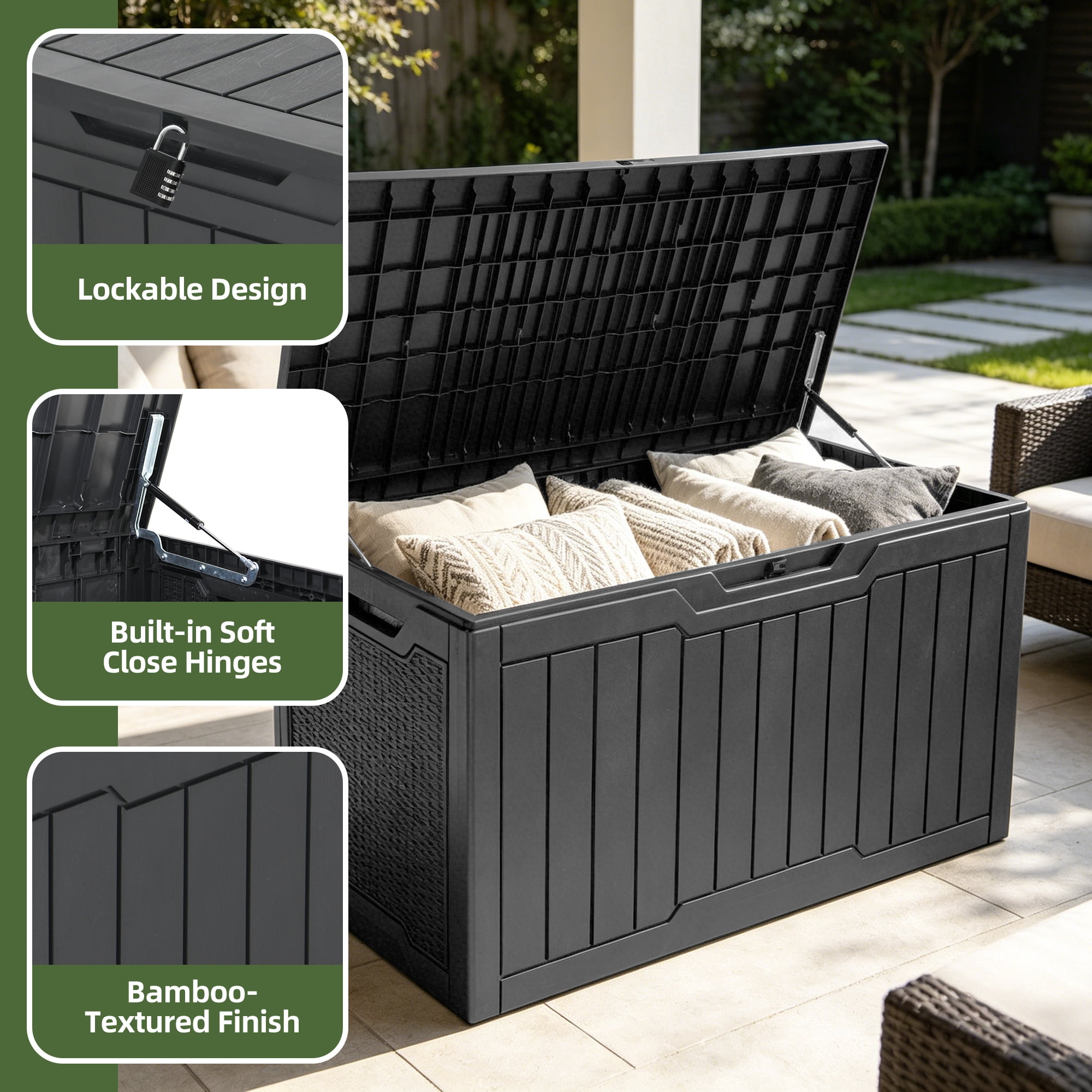 Uforic 100 Gallon Resin Deck Box, Waterproof Lockable Outdoor Storage Box for Patio Cushions Garden Tools Pool Supplies, Gray