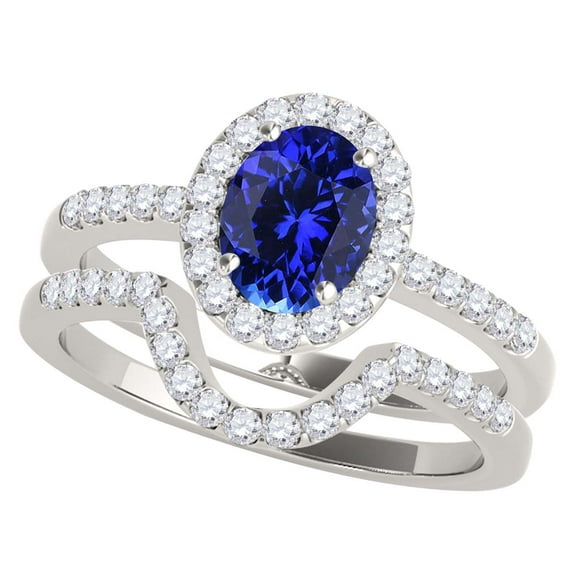 Mauli Jewels Engagement Rings for Women 1.10 Carat Oval Shaped Tanzanite And Diamond Bridal Set 4-prong 10K White Gold