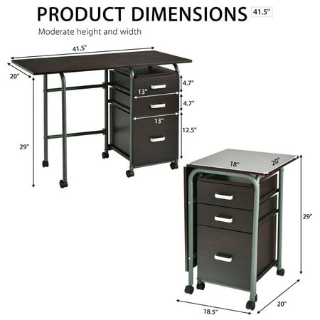 Gymax Folding Computer Laptop Desk Wheeled Home Office Furniture W 3 Drawers Brown Canada Gymax Folding Computer Laptop Desk, Rolling Computer Desk With Drawers