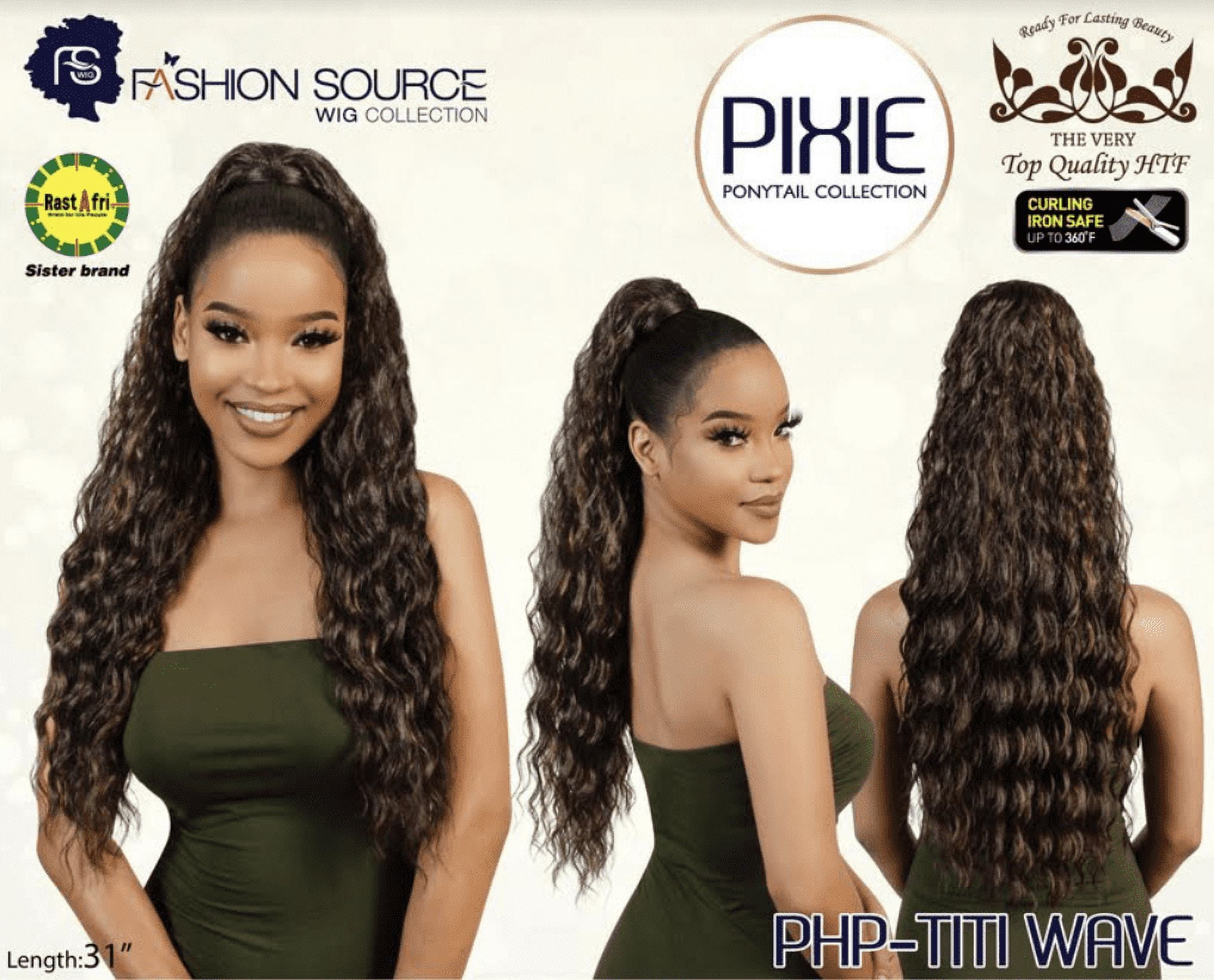 Fashion Source Drawstring Ponytail Collection PHP-TITI WAVE 31", Color T1B/30
