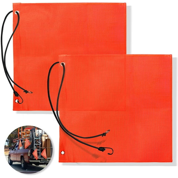 Anley 18x18 Inch Orange Warning Sign Safety Flags for Truck, Trailer, Car & Oversize Load Vehicle (Pack of 2)