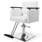 OmySalon Styling Chair for Salon, Modern Hairdressing Barber Chair w/Square Base & Footrest, Hair Stylist Chair White Beauty Spa Barbershop Equipment