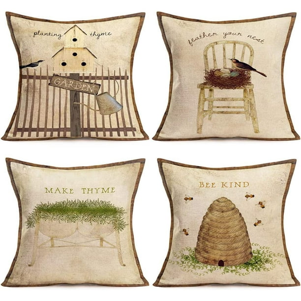 Literary Antique Style Throw Pillow Covers Planting Thyme Feather Your