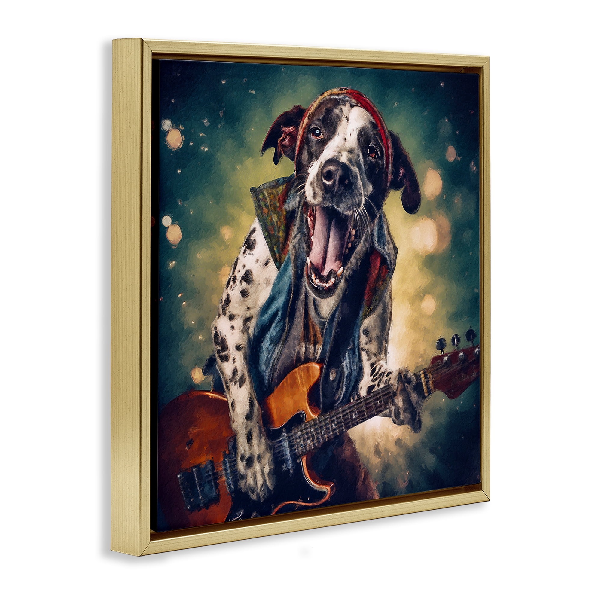 Stupell Industries Musician Dog Singing Animals Painting Gold Floater Framed Canvas Art Print Wall Art, 18 x 18