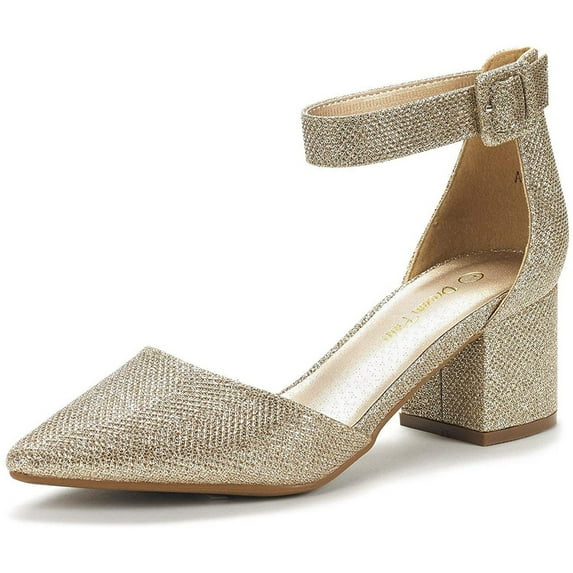 Dellytop Women's Pointed Toe Pumps Ankle Strap Buckle Chunky Block Heel Dress Sandals
