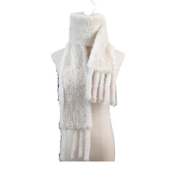 Women's Faux Fur Scarf with Tassels Hand-Knitted Mink Fur Scarf Neck-Warming Shawl