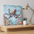 thumbnail image 4 of Ships Next Day Canvas Wall Art 10"x10", Blue Coastal Octopus Wood Framed Canvas Print Painting, Summer Beach Starfish Botanical Ready to Hang Small Picture Wall Decor for Home Kitchen Nursery Office, 4 of 9