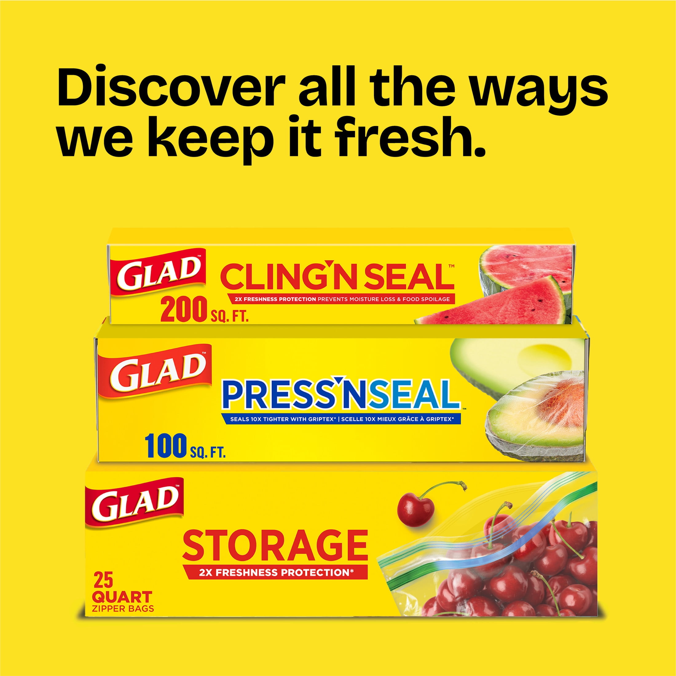 (2 pack) Glad Cling N Seal Plastic Food Wrap, 200 sq ft Roll