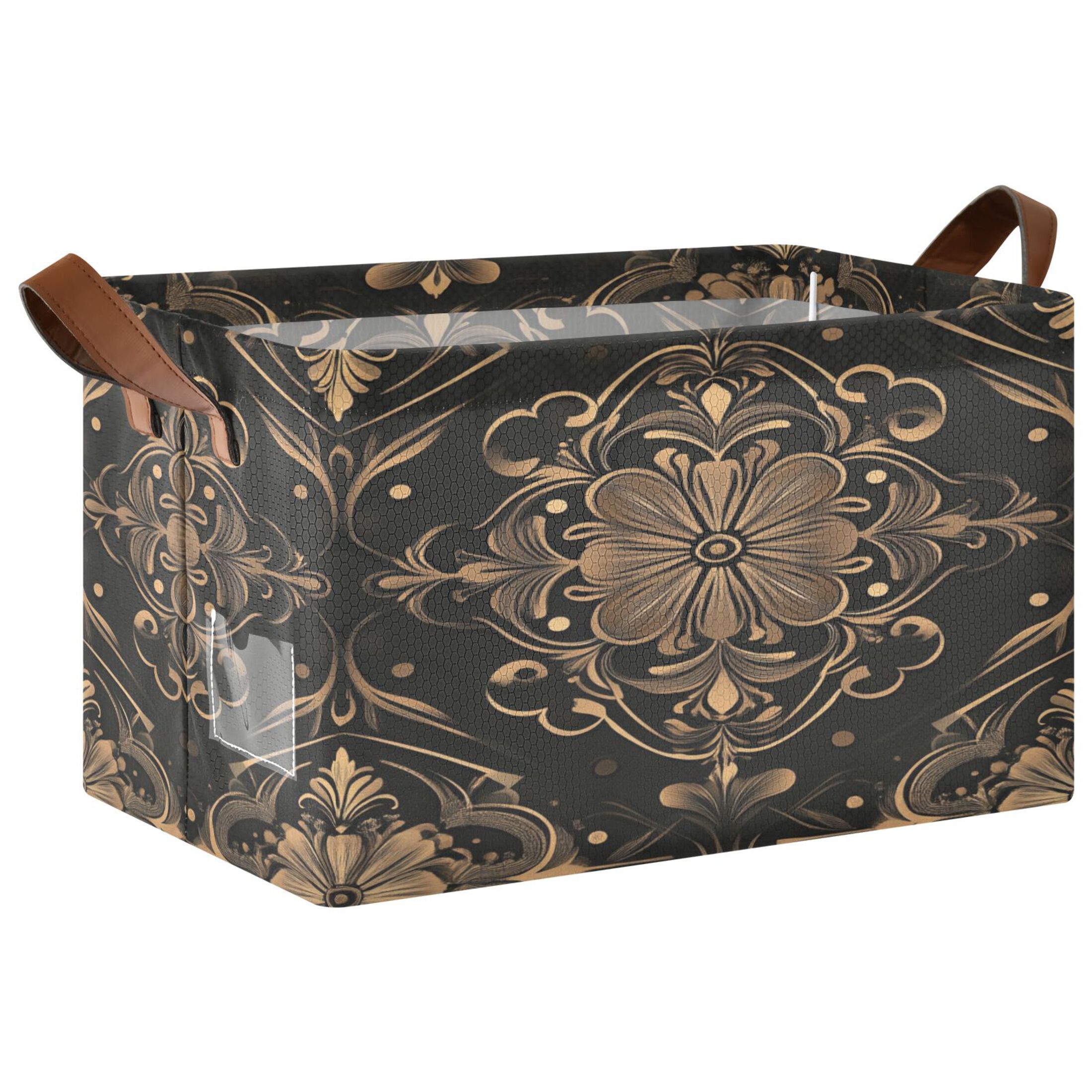 BZSMCE Collapsible Fabric Cube Storage Bins Black and Gold Foral
