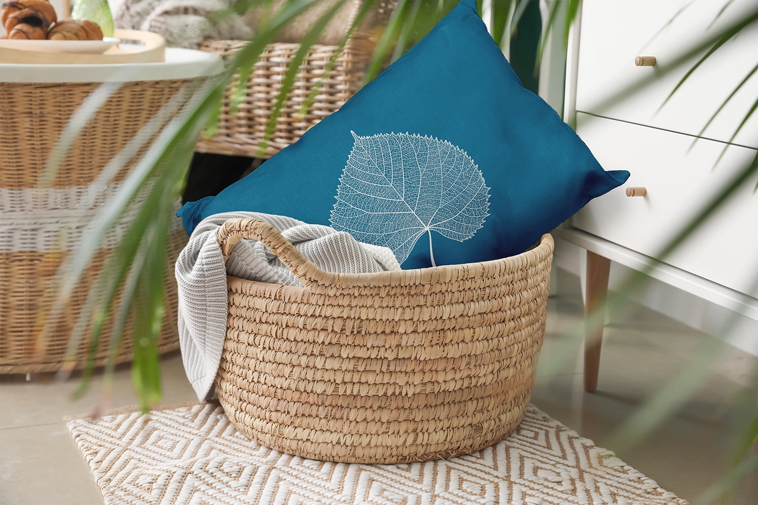 20" x 14" Simply Daisy Leaf Study Polyester Indoor/Outdoor Pillow, Unreal Teal Qty 1