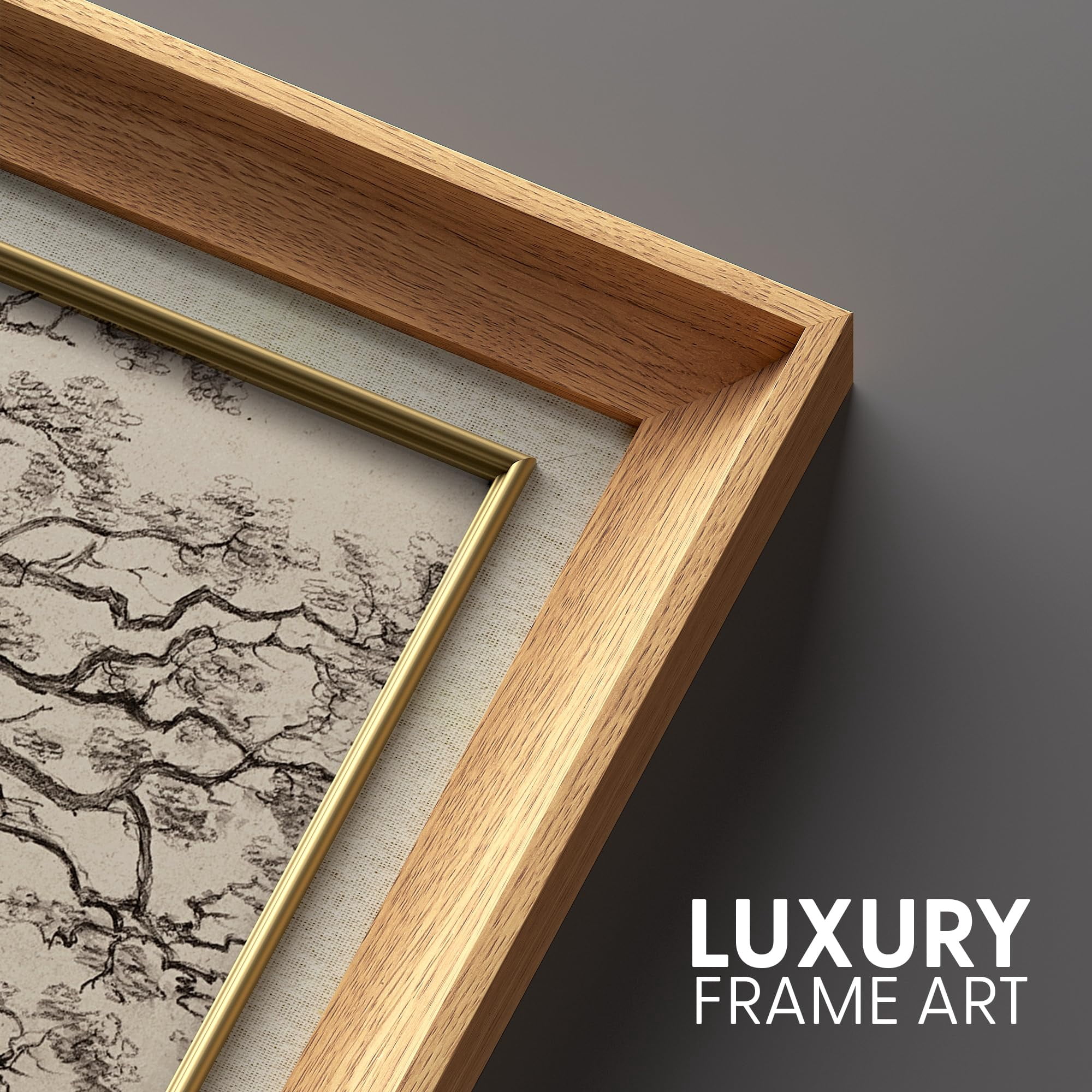 IDEA4WALL Premium Frame Wall Art Forest Tree Sketches Sepia