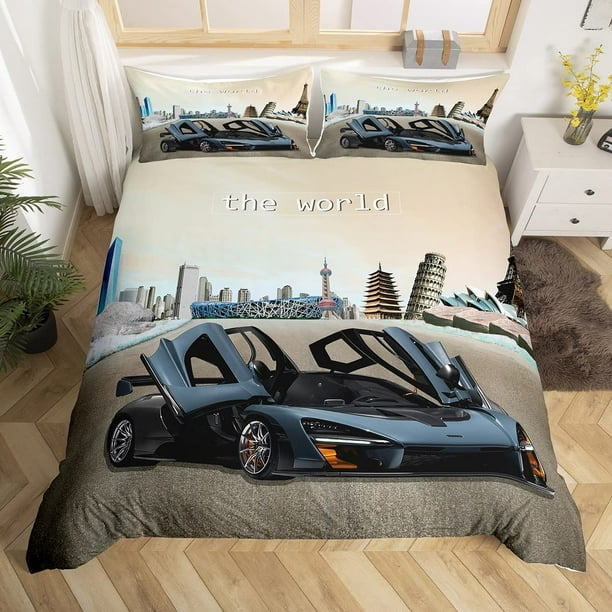 Coche de Carreras Juego de Fundas de Edredón Tamaño Completo para Niños Funda Nórdica Impresa en 3D