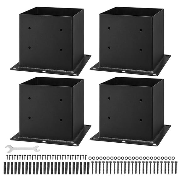 KFFKFF 4x4 Post Base Set of 4, Inner Dimensions 3.6x3.6 inch / 92x92 mm, Durable Carbon Steel Brackets for Decking, Wood Posts, Pavilion Support, Deck Railing Base Plates, Black Finish