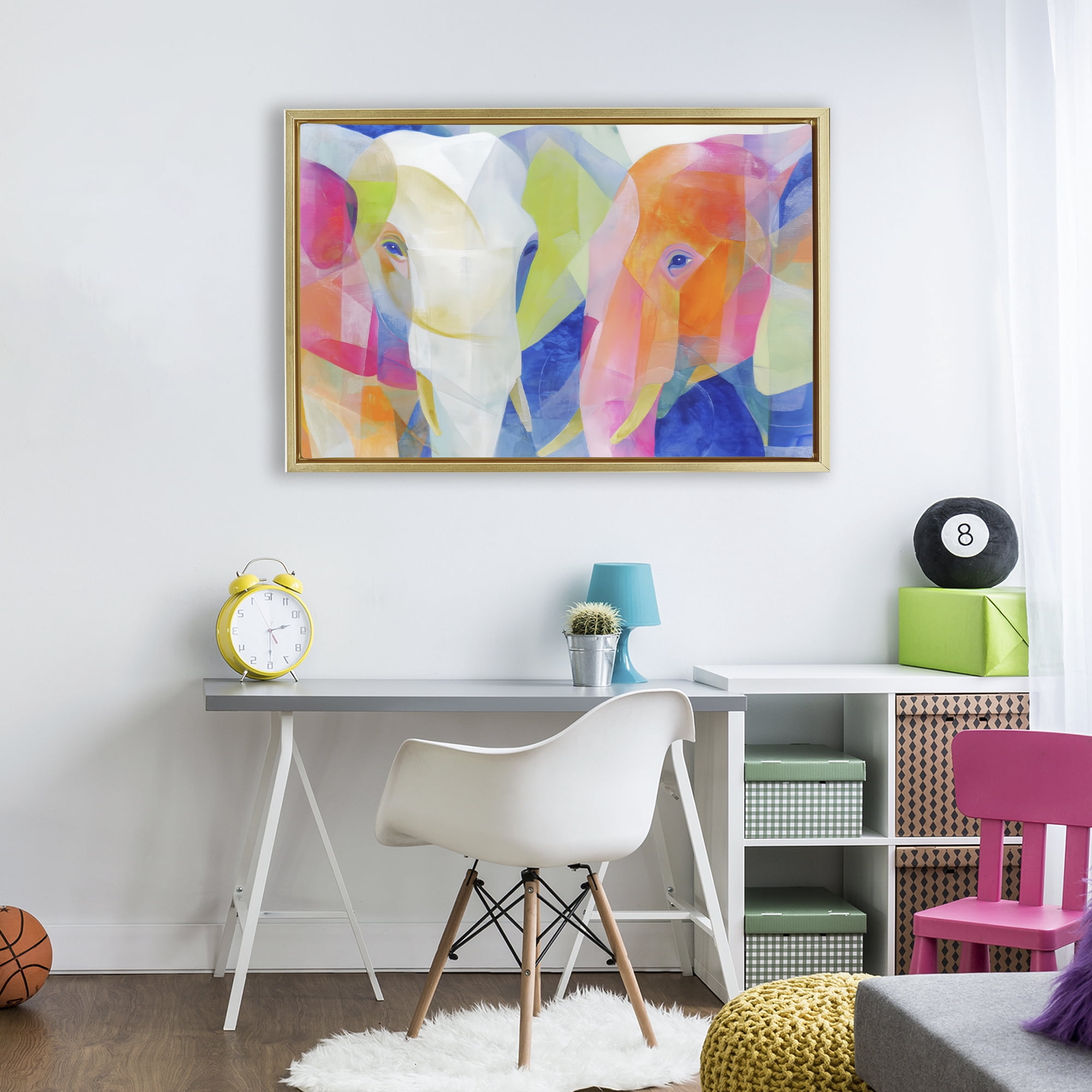 Stupell Industries Two Elephants Geometric Composition Gold Framed Floater Canvas Wall Art, design by Chromatic Storm Studio