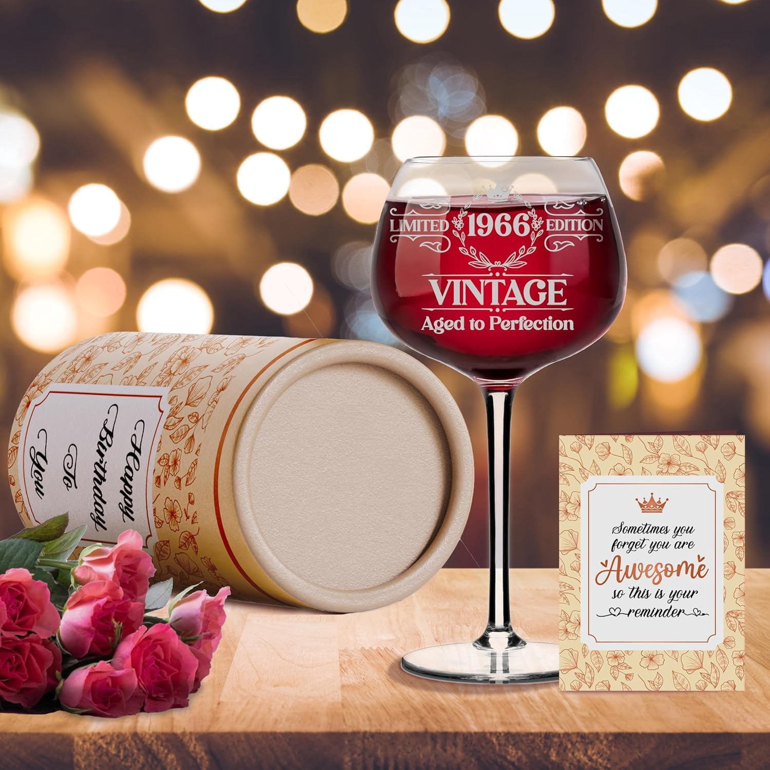 Vintage Engraved Wine Glass - 60th Birthday Gifts for Women