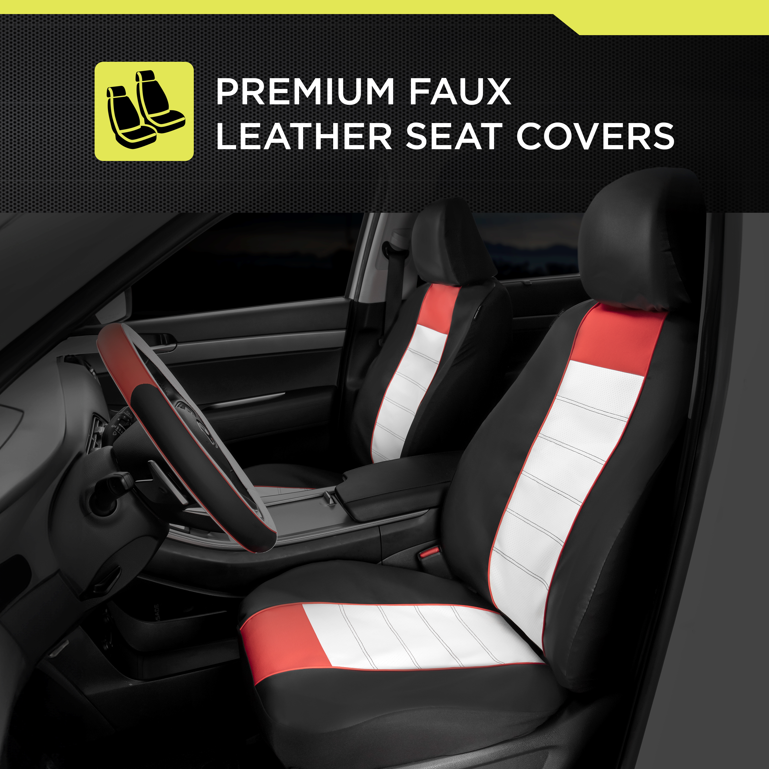 Auto Drive Sport Red Faux Leather Seat Cover for Cars, Trucks, SUVs and CUVs - 2 Pack, Universal Fit