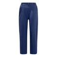 thumbnail image 5 of Linen Pants Women Petite High Waisted Cropped Pants Summer Beach Ankle Length Straight Leg Tapered Trouser Pant with Pockets with Pockets Navy L, 5 of 5