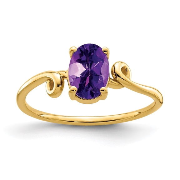 Diamond2Deal 14k Yellow Gold 7x5mm Oval Amethyst Ring for Women Size-5.5