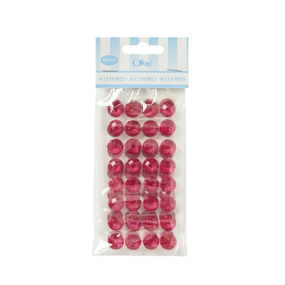 Offray Accessories, Pink Adhesive Button Gems are great additions to self printed invitations, scrap booking or any craft project, 60 pieces, 1 Package