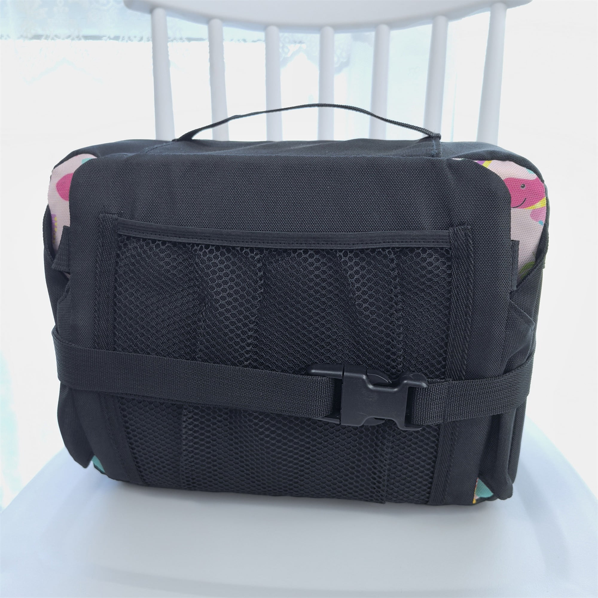 GOLDCOLIN Toddler Booster Seat Folds into Diaper Bag with Mesh & Side Pockets Storage for Diapers Bottles Waterproof Portable Adjustable Straps Non-Slip