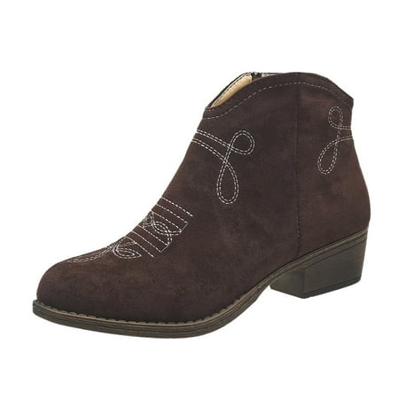 

JINMGG Sneakers for Women Plus Clearance Low Heel Ankle Boots Women s Round Head Large Size Embroidery Women s Short Boots V-mouth Square Shoes Coffee 43