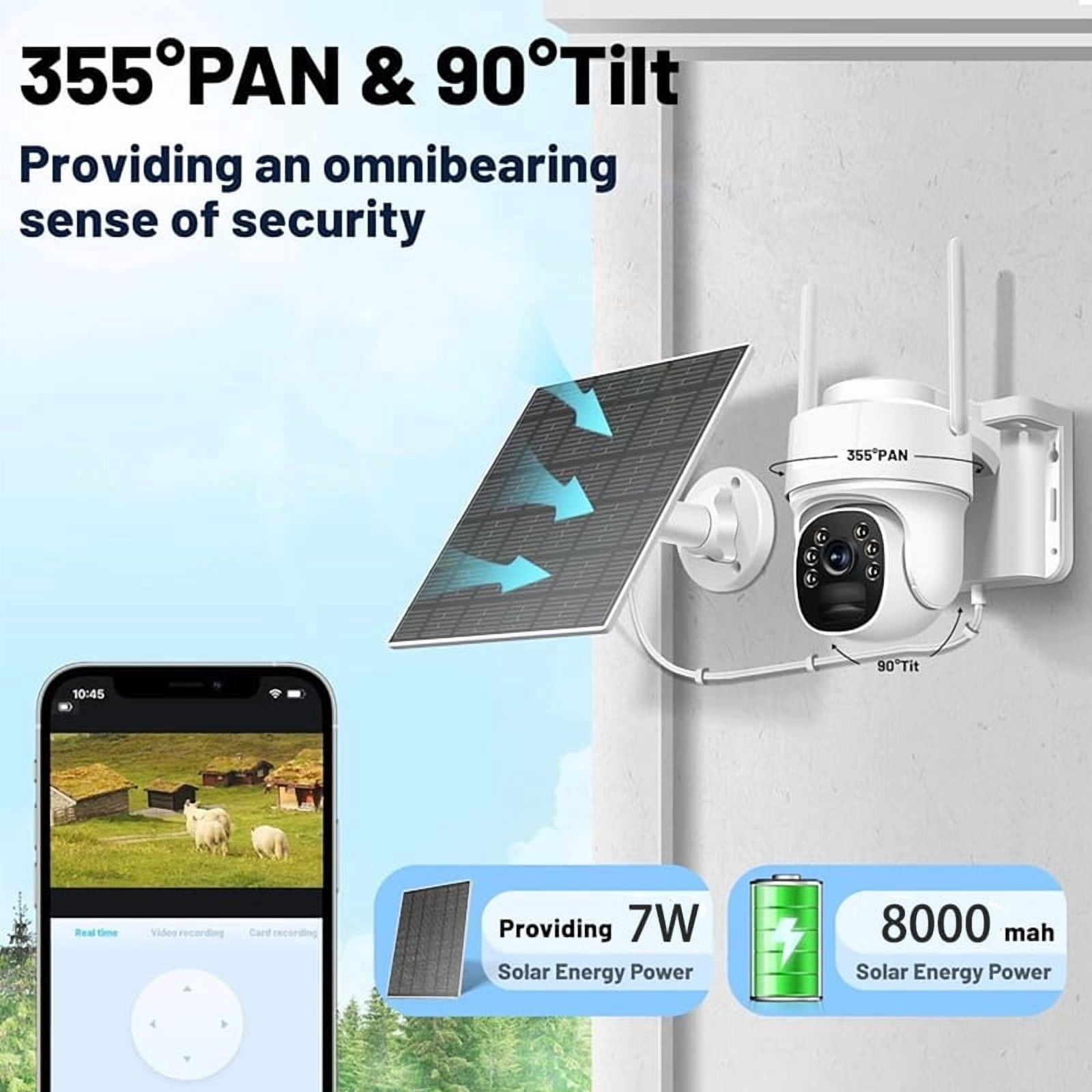 4G LTE Cellular Solar Security Cameras Wireless Outdoor,2K HD Night Vision,PIR Detection, Auto Tracking & Spotlight Alarm, 2-Way Audio,PTZ 360° No WiFi Security Camera