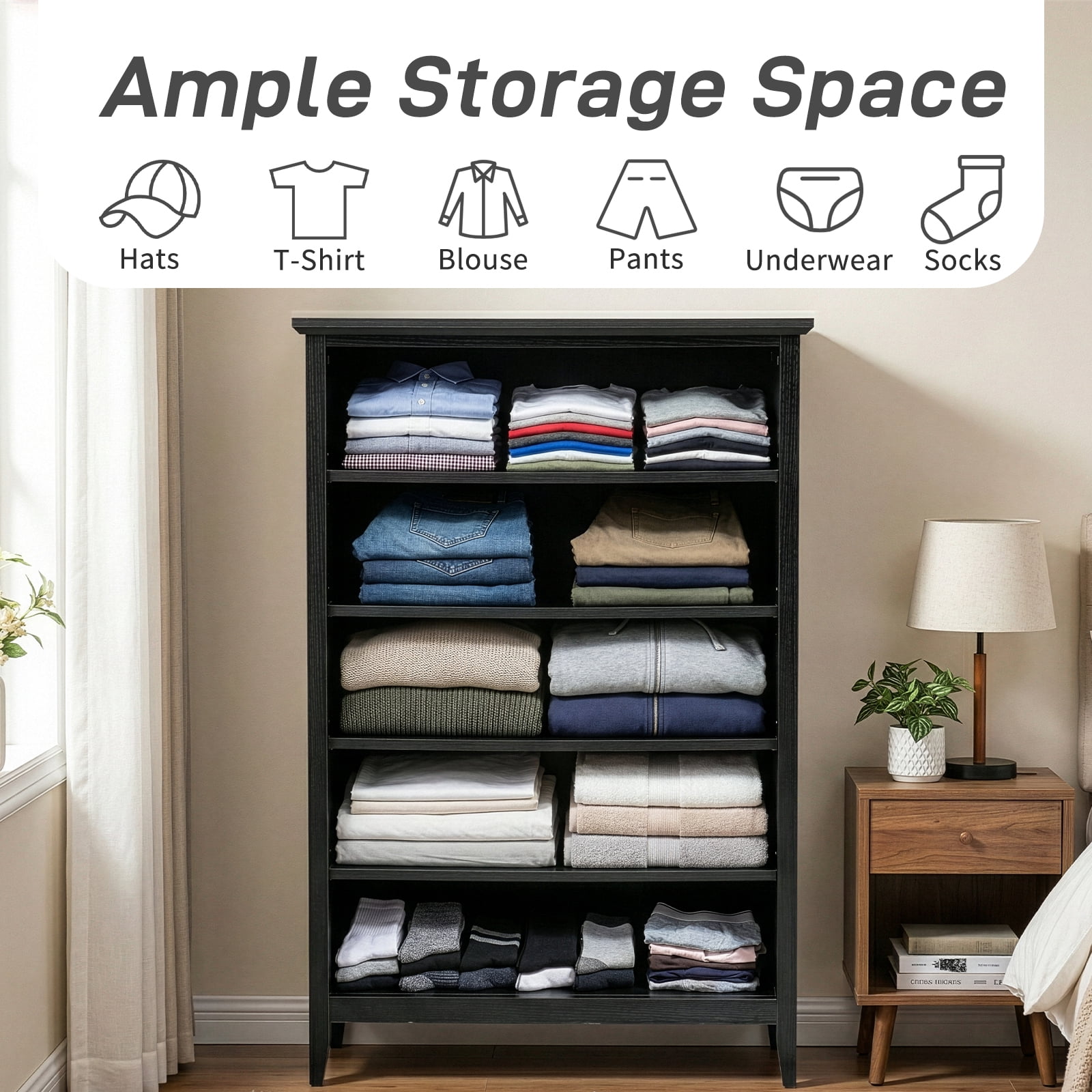 Five Drawers Cabinet, Double Handles P2 Particleboard + MDF Melamine 80*40*115cm Framed