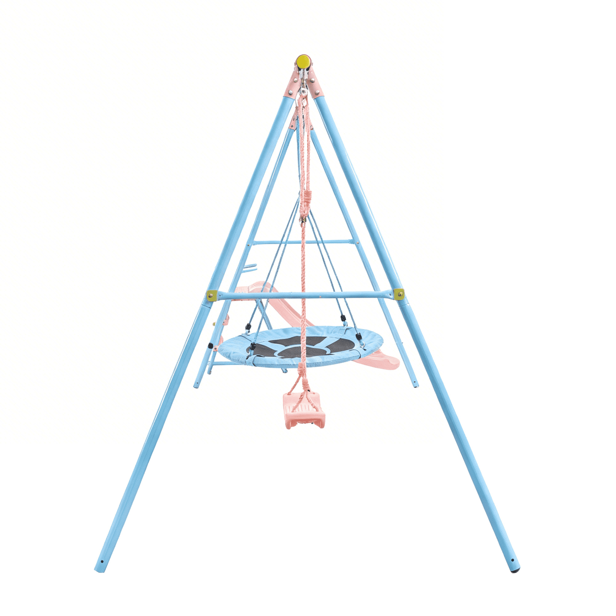 Leumius Double Swing Set with Slide for Playground,Backyard Playset,Blue&Pink