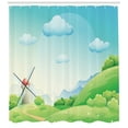 thumbnail image 3 of Cloud Shower Curtain, Cartoon Style Country Illustration with a Mill and Grassy Hills Summer Season Nature, Fabric Bathroom Set with Hooks, 69W X 70L Inches, Multicolor, by Ambesonne, 3 of 3