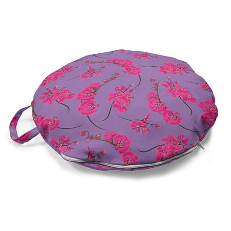 

Floral Round Floor Cushion with Handle Ornamental Swirling Orchid Phalenopsis Flower Blossoms on Pastel Backdrop Pillow for Living Room & Dorms 18 Round Pale Purple Hot Pink by Ambesonne