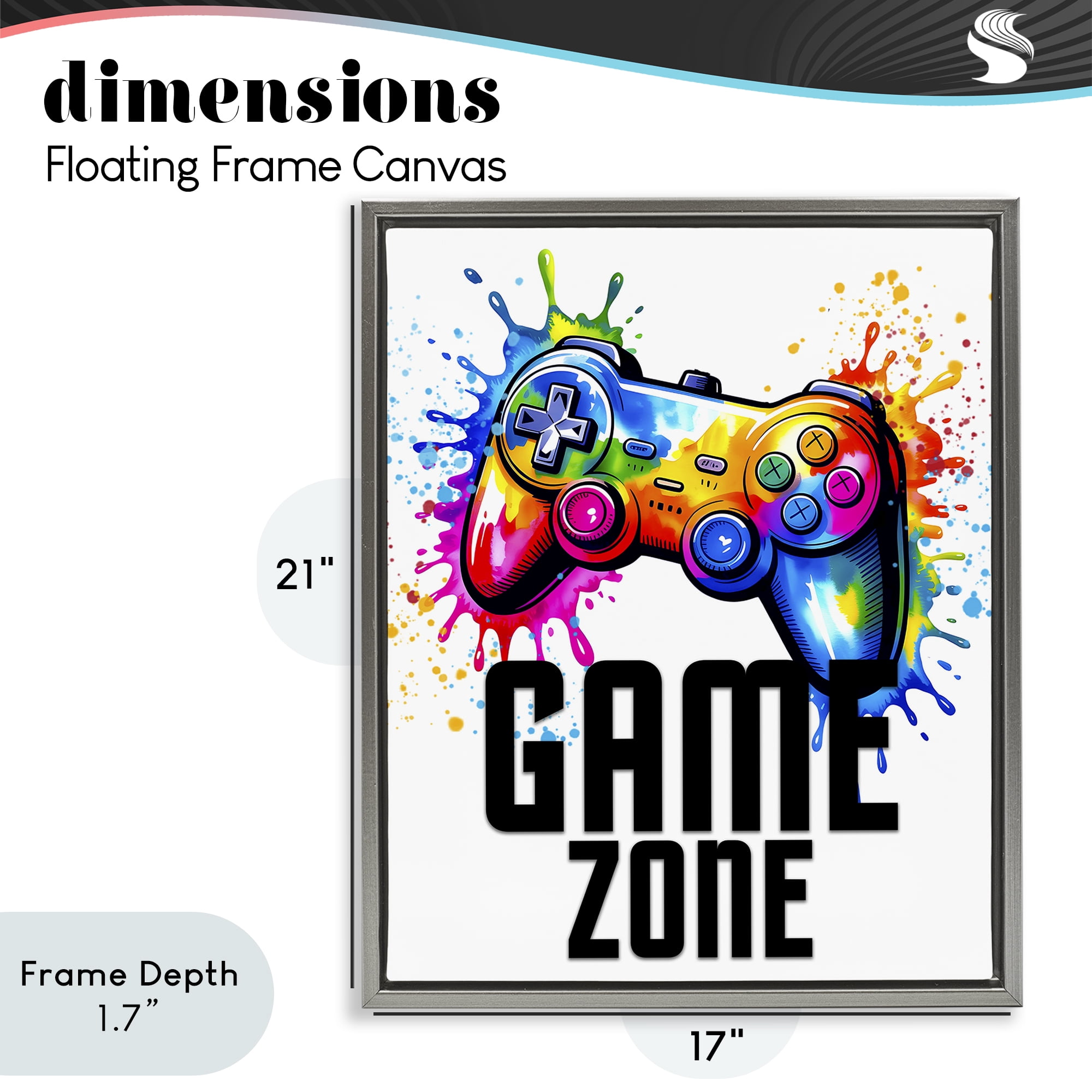 Stupell Industries Game Zone Bright Splash Gray Framed Floater Canvas Wall Art, design by Kim Allen