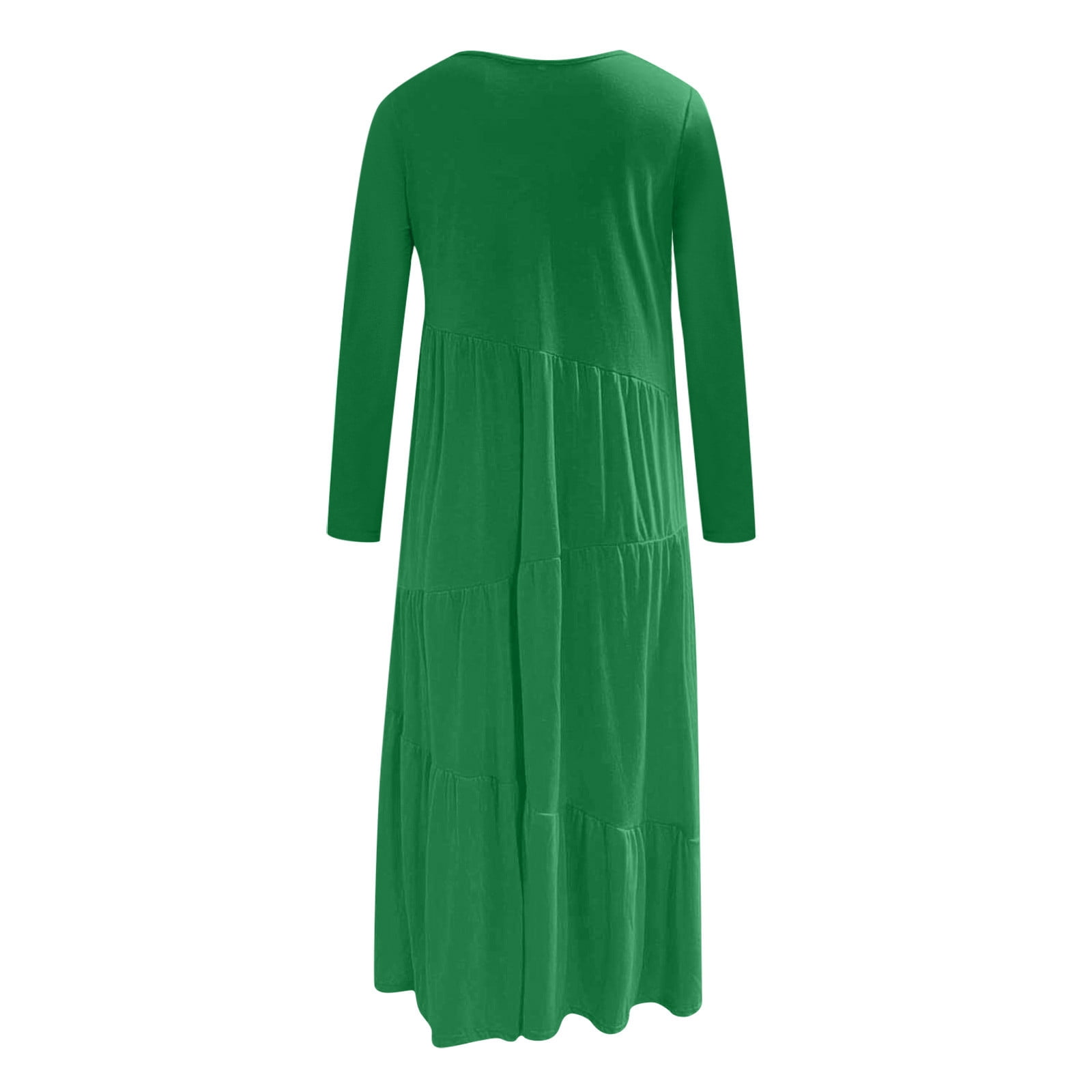 Women's Short/Long Sleeve Loose Plain Maxi Dresses Crewneck Casual Tiered Flowy Pleated Swing Beach Long Dresses