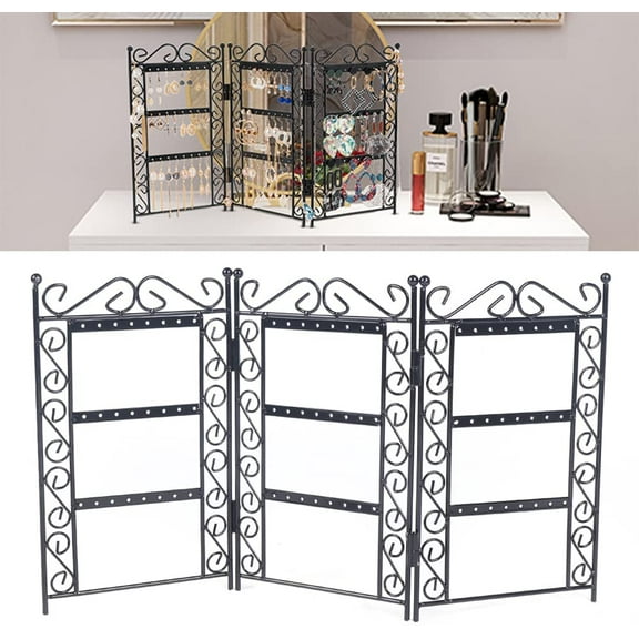 Earring Organizer, 3 Doors 72 Holes Foldable Earring Organizer, Tabletop Modern Earring Display Stand, for Storing and Displaying Necklaces, Earrings, Jewelry