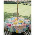 thumbnail image 3 of Outdoor Tablecloth with Umbrella Hole Zipper Easter Round Tablecloth 60" Waterproof Outside Table Cloth Spring Colorful Eggs Flower Leaf Plant Beige Patio Table Cover Tablecloths for Picnic Party, 3 of 8