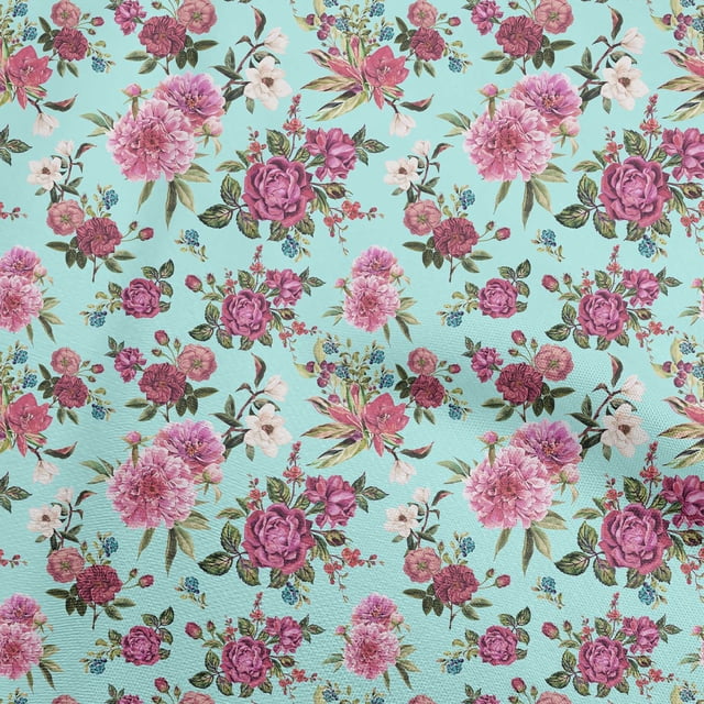 oneOone Polyester Spandex Aqua Blue Fabric Florals Craft Projects Decor Fabric Printed By The Yard 56 Inch Wide